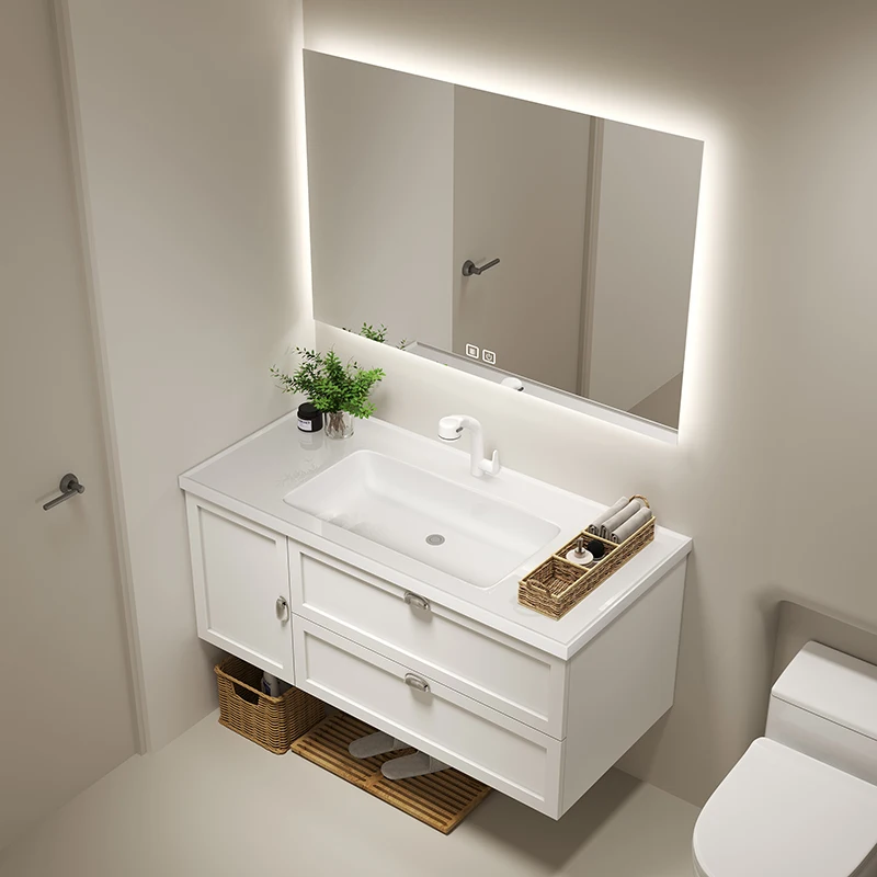 Integrated basin bathroom cabinet, washbasin cream style hand washing ceramic basin cabinet combination bathroom
