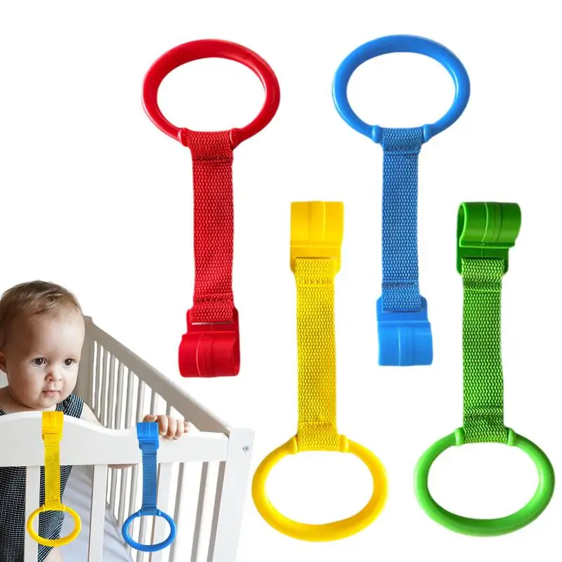 Playpen Pull Up Handles 4x Baby Cot Dangling Pull Up Rings Educational Toddler Practice Tool Toddler Walking Exercises Assistant