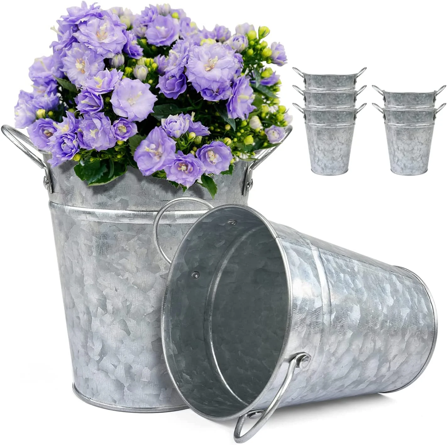 

10pieces Galvanized Metal Flower Pot Planters Bucket with Handles, Vintage Rustic Farmhouse Decor Ideal for Party Wedding