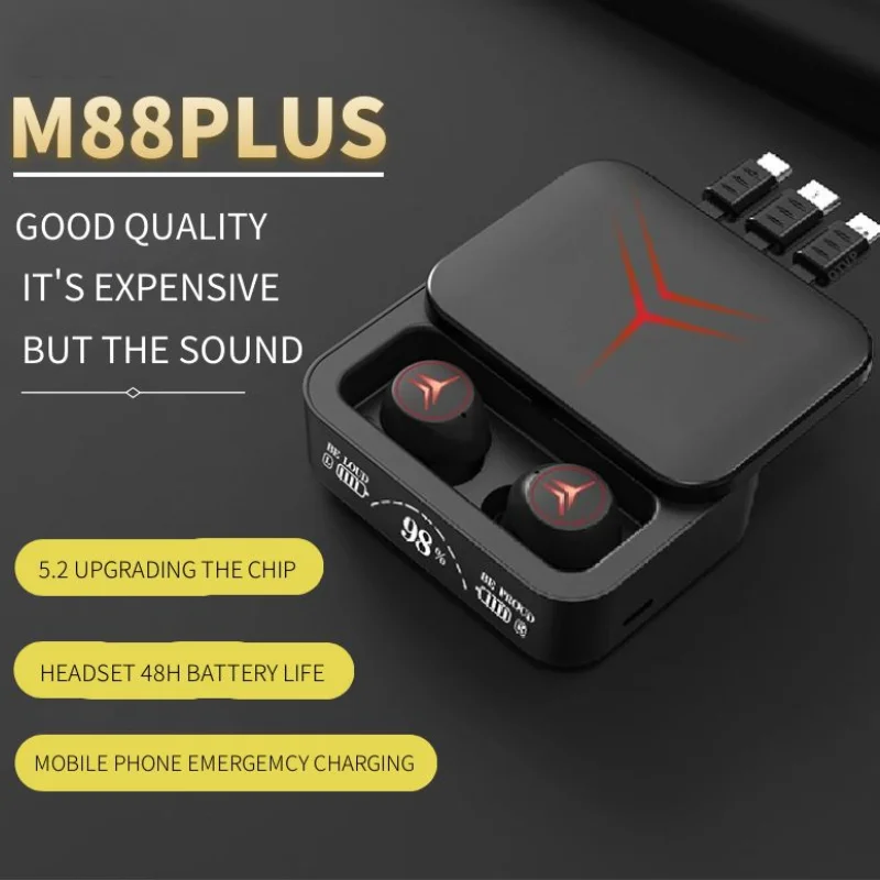 M88 Bluetooth Earphones With Mic Headset Gamer HiFi Stereo IPX7 Waterproof Sliding Closure Wireless Headphones Fast Charging