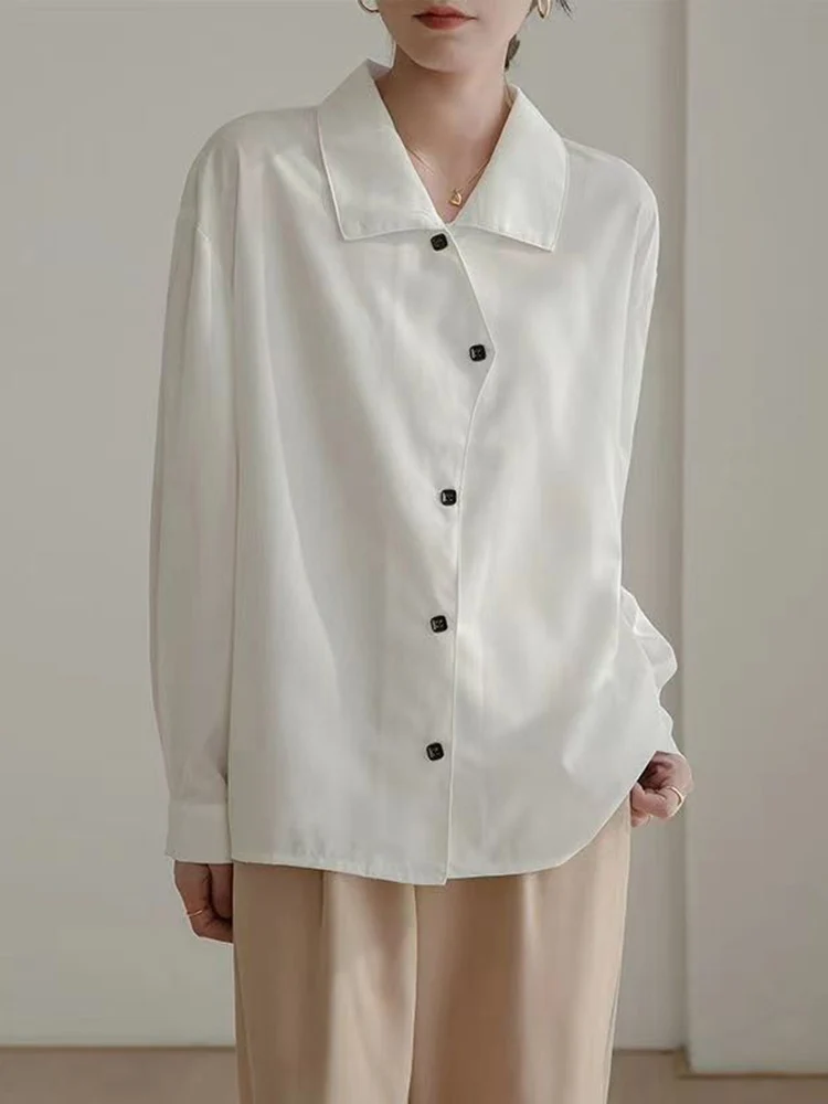 Zoki-Camisa blanca de satén para mujer, blusa informal holgada de manga larga, elegante, estilo francés, combina con todo, ideal para primavera