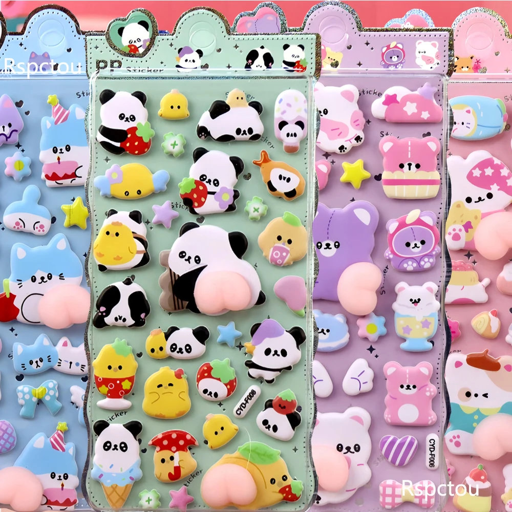 

8 шт. 3D-наклейки в виде милых животных (кошка, медведь, кролик) для снятия стресса, мягкие и пушистые, для скрапбукинга, чехлов для телефонов, ноутбуков