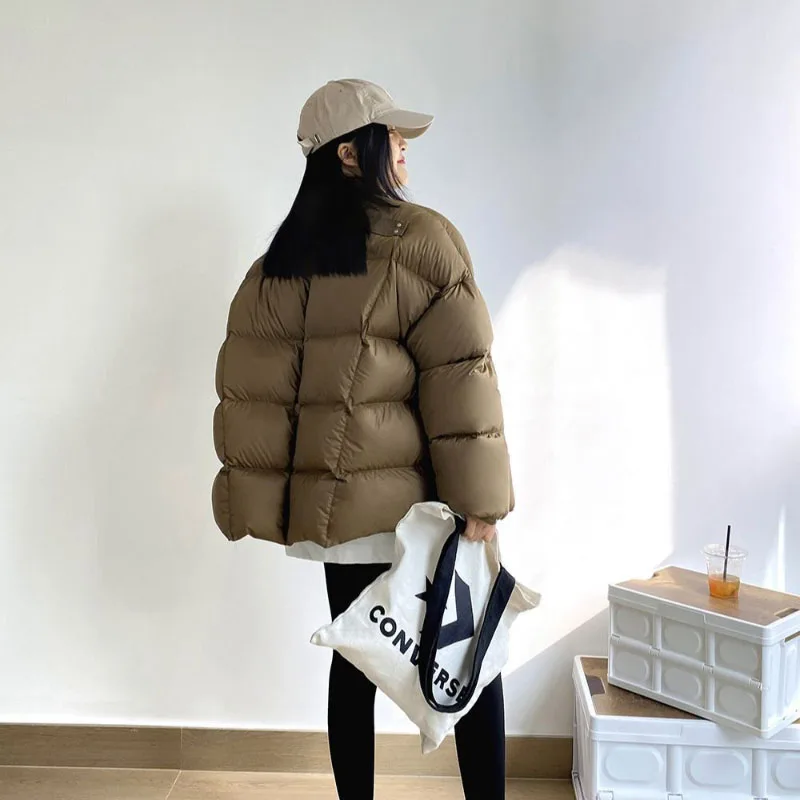 Fashion Simple Round Neck Thicken White Down Jacket Women 2023 Winter New Solid Color Warm Casual Korean Version Pop Down Jacket