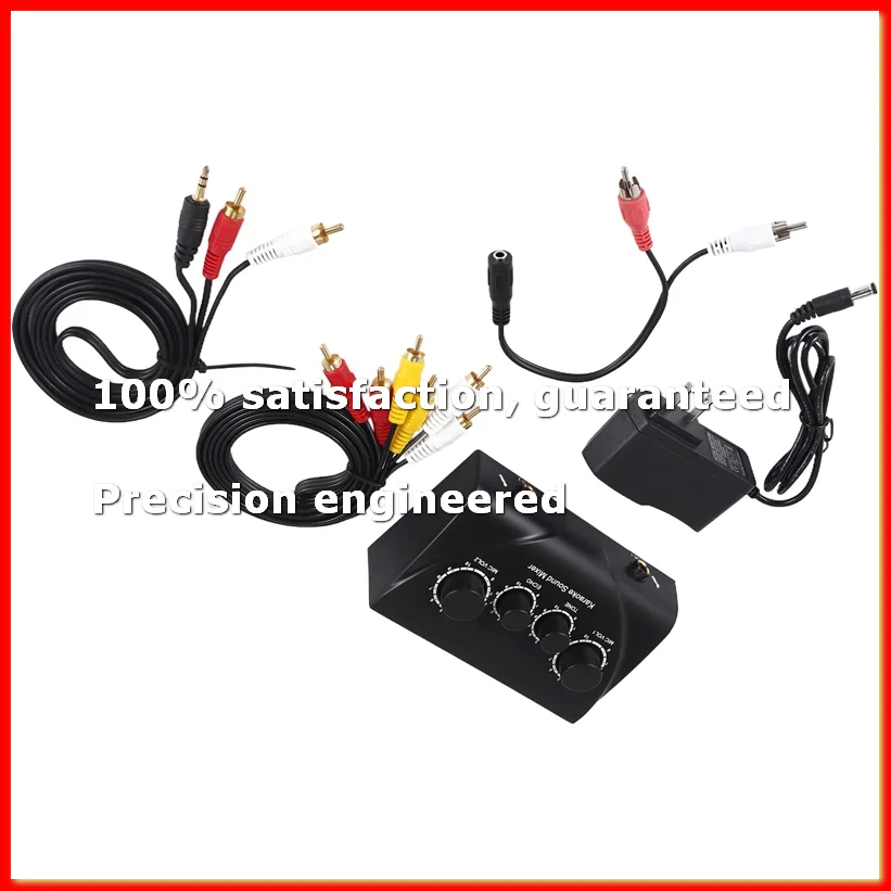 Portable Dual Mic Inputs Audio Sound Mixer For Amplifier & Microphone Karaoke Ok Mixer Black Us Plug-ABFT