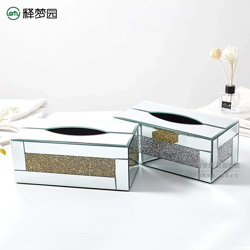 European mirror tissue box living room dining  high-end light luxury creative paper box coffee table  box household D1117