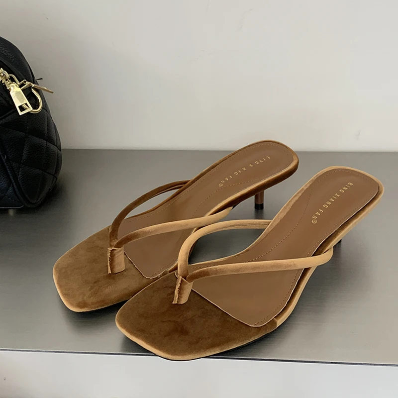 Eilyken 2027 Summer Shallow Square Clip Toe Women Slippers Fashion Thin Low Heels Sandals  Party Dress Ladies Shoes