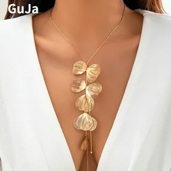 Modern Jewelry Luxury Temperament Big Flower Leaf Tassel Necklace For Women Female Gifts Delicate Design Accessories