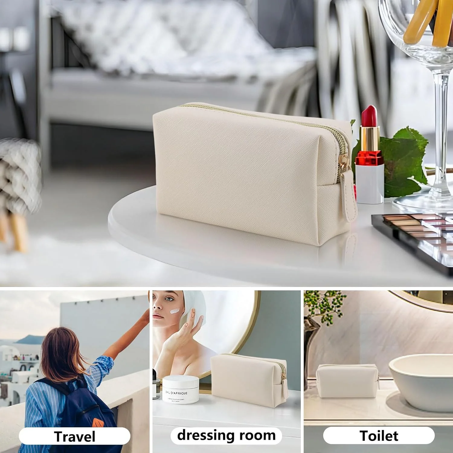 Make-up-Tasche aus Leder für die Geldbörse, tragbarer kleiner Kosmetik-Organizer für Frauen und Mädchen, Make-up-Tasche mit Reißverschluss