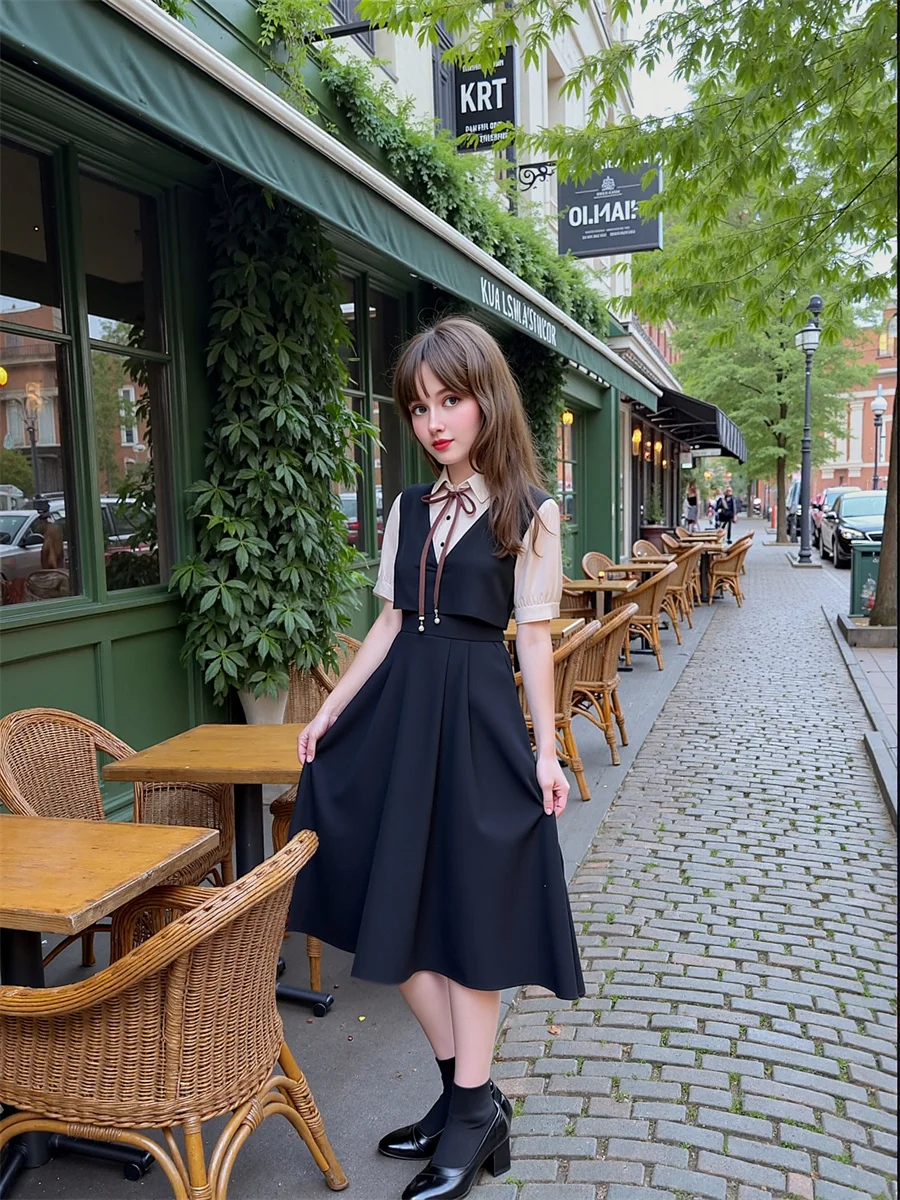 Women'S Dresses Japanese Style Casual Bow Lace-Up Loose Silky Silk Satin Chiffon Gauze Tulle Mesh See-Through Transparent Sheer