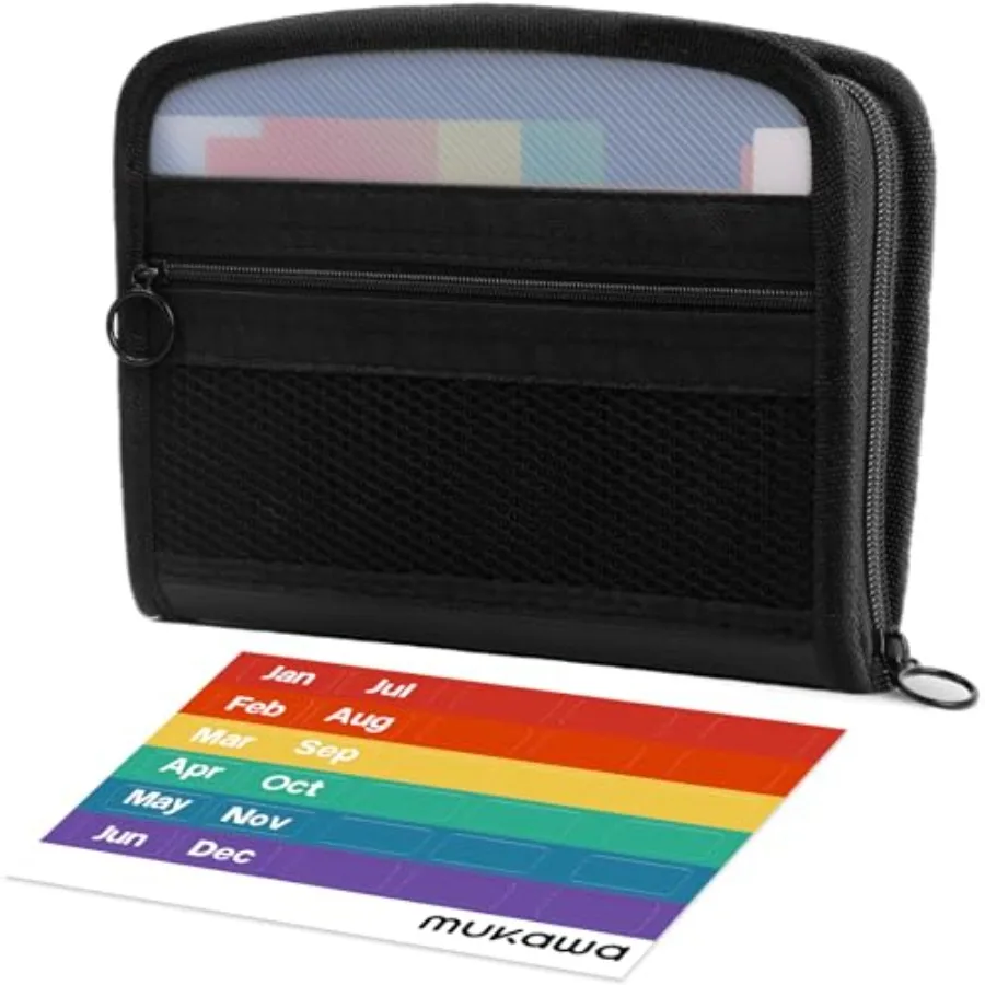 

13 Pockets Receipt Coupon Organizer, 8x6 Inches, Small Accordion File Organizer with Labels Receipt Cards, Zipper Closure, Rece