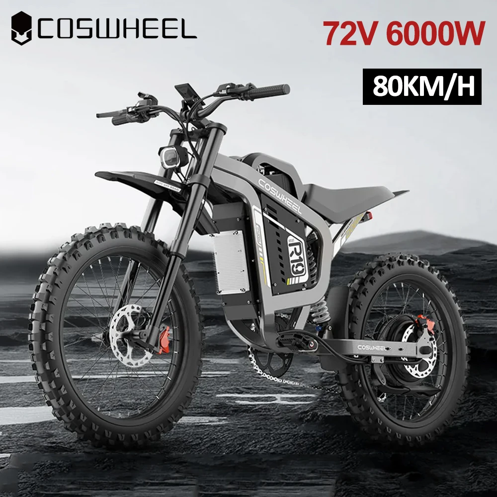 

Coswheel 72V Electric Bike Motorcycles R19 6000W Dirt Mountain Bike 72V 40AH Battery Lightweight Off-Road EBike For Adult