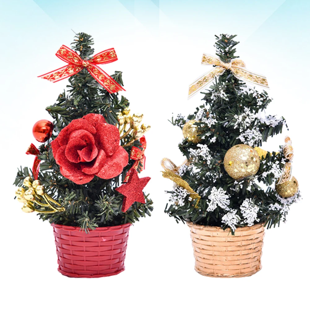 

2 Pcs Christmas Decorations Mini Xmas Tree for Realistic Trees Decorated Outdoor Desktop Artificial Lifelike