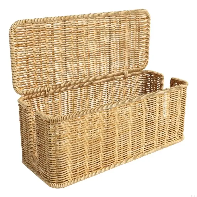 

Rattan Desk Cable Organizers Box Large Capacity Designs Cord Hider for Power Strips Child Safety Home Office Use L5BE