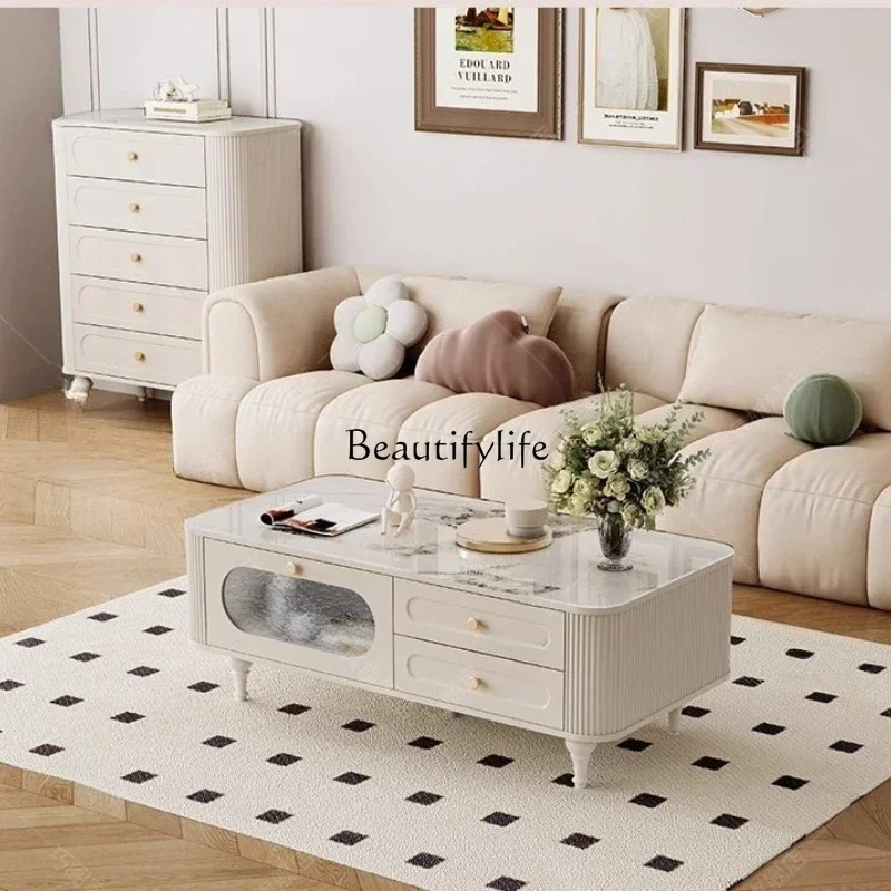 

yj9 Журнальный столик кремового цвета для гостиной, высококачественный французский шкаф для хранения вещей для небольших квартир