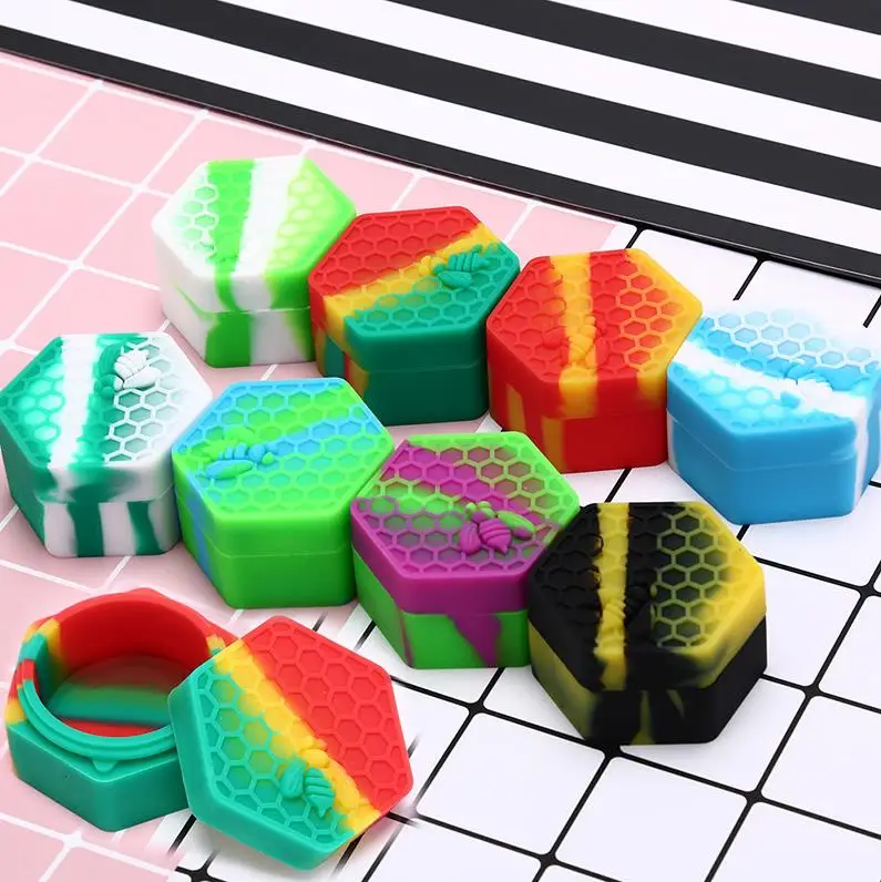 26ml Hexagon Honeycomb Bee Wax Containers Silicone Case Box Storage Jars for Dry Herb Dab Oils Tools Makeup Cream Holder ni31