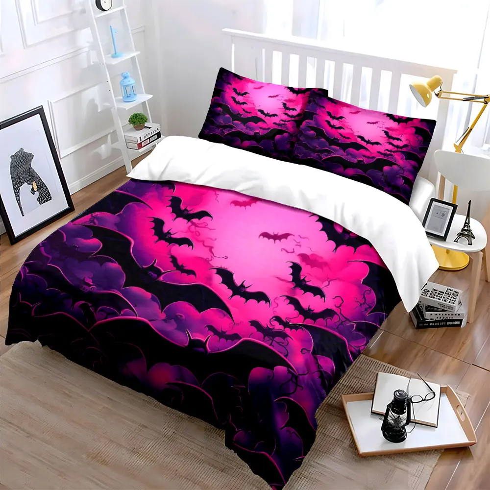 

"Bat-Themed Decor for Halloween Parties" Exquisite three-piece bedding set gift for kids and adults