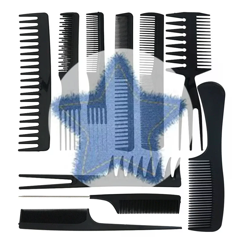 (HG) 10 قطع فرشاة شعر بلاستيكية سوداء مضادة للكهرباء الساكنة للرجال والنساء أداة تصفيف الشعر الاحترافية في صالونات التجميل