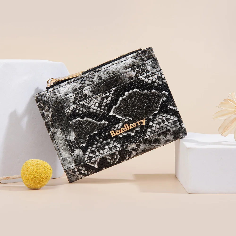 New Fashion Snake Skin Pattern Short Wallet for Women Small Pu Leather Folding Card Holder Zipper Coin Purse Women's Money Bag