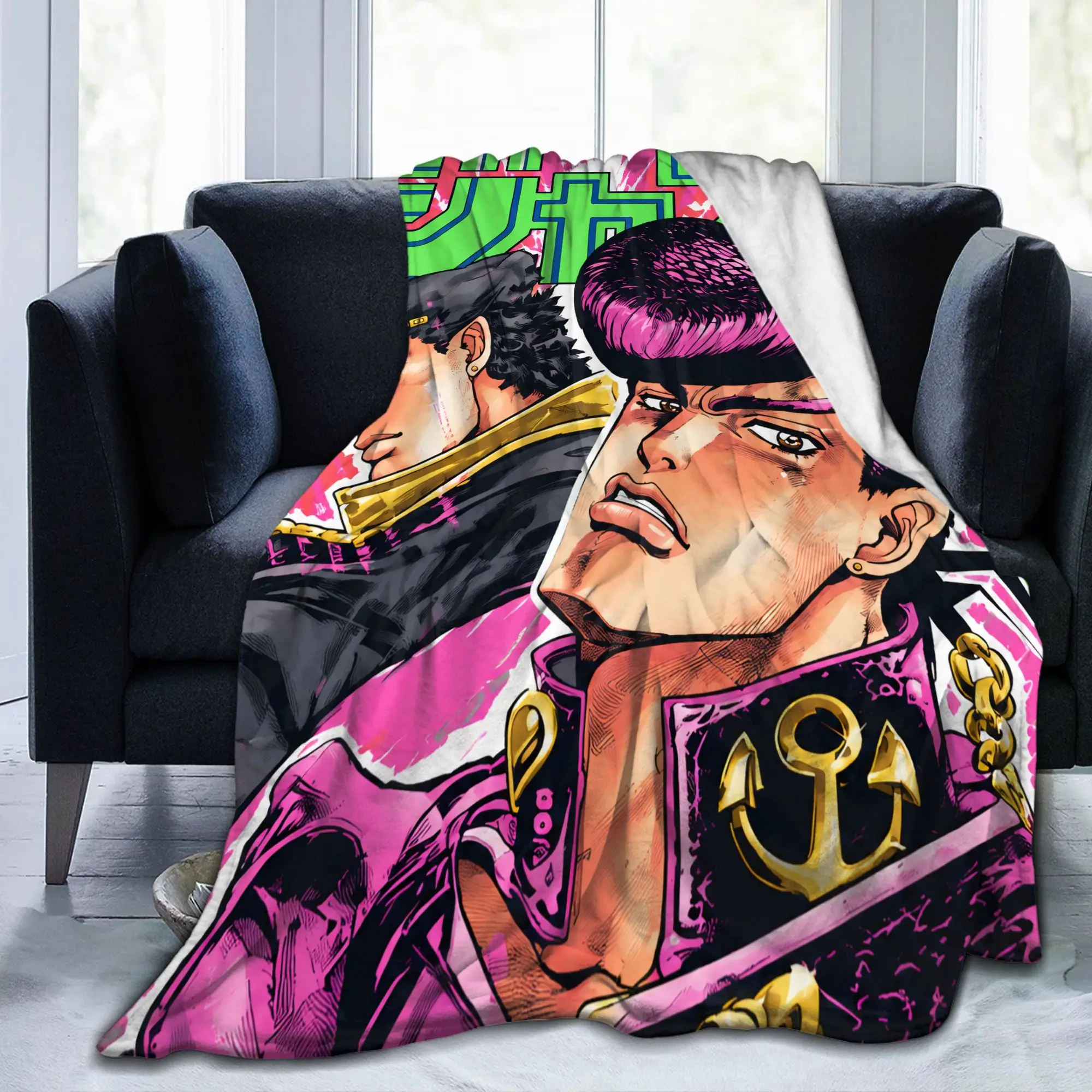 JoJos Bizarres Adventures Blankets Flannel Summer Air Conditioning Cartoon Anime Throw Blankets for Bed Travel Plush Thin Quilt