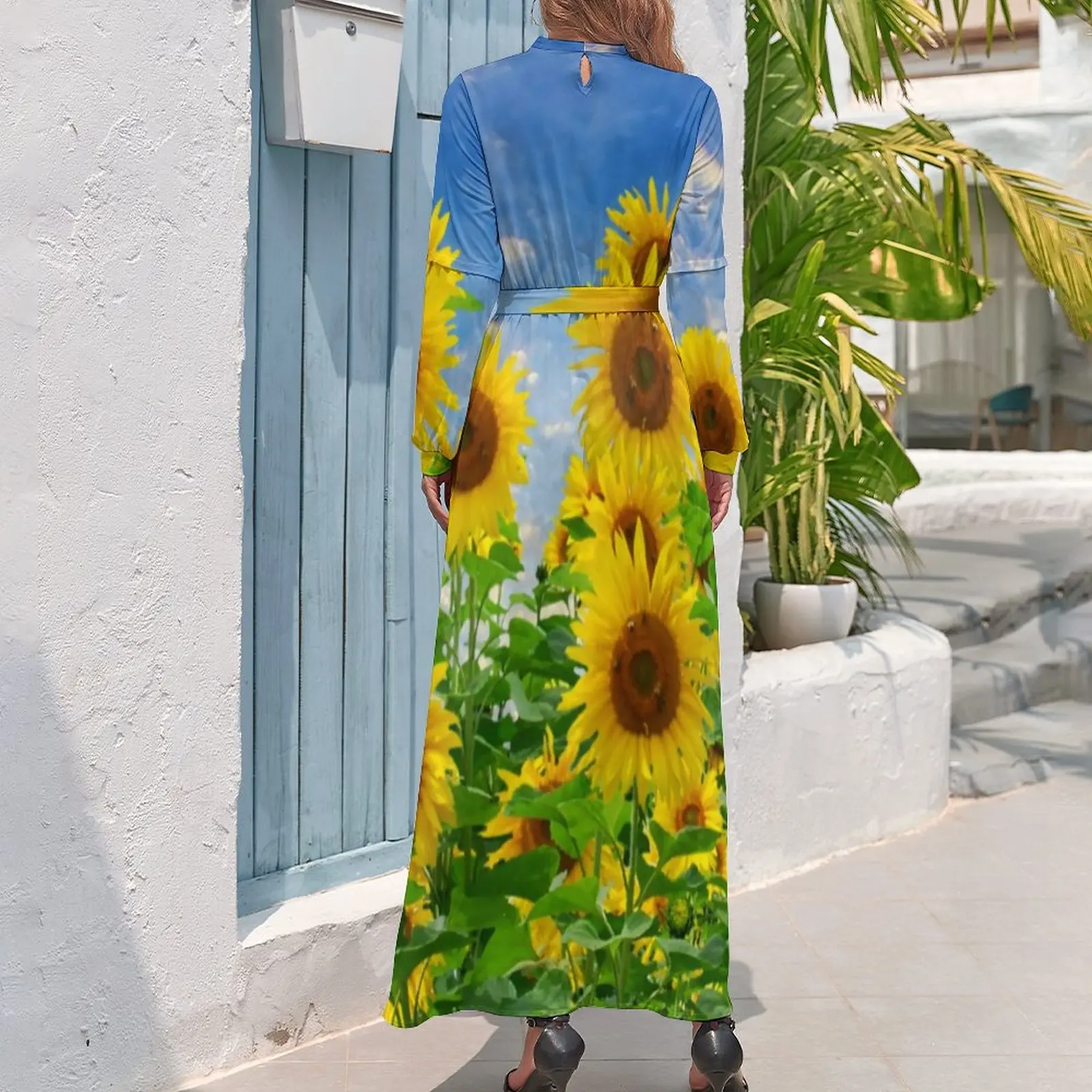 Sunflower Field Dress Sunflower Field Korean Fashion Beach Dresses Ladies Long Sleeve High Waist Modern Long Maxi Dress