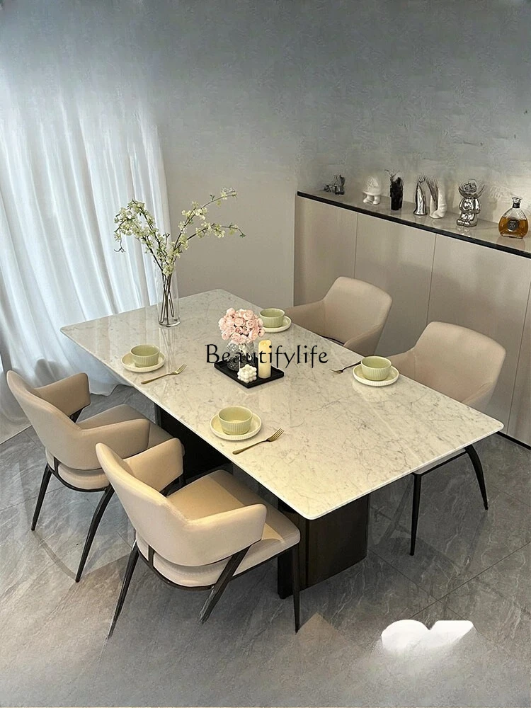 

Medium white natural marble dining table Modern simple rectangular small apartment dining table
