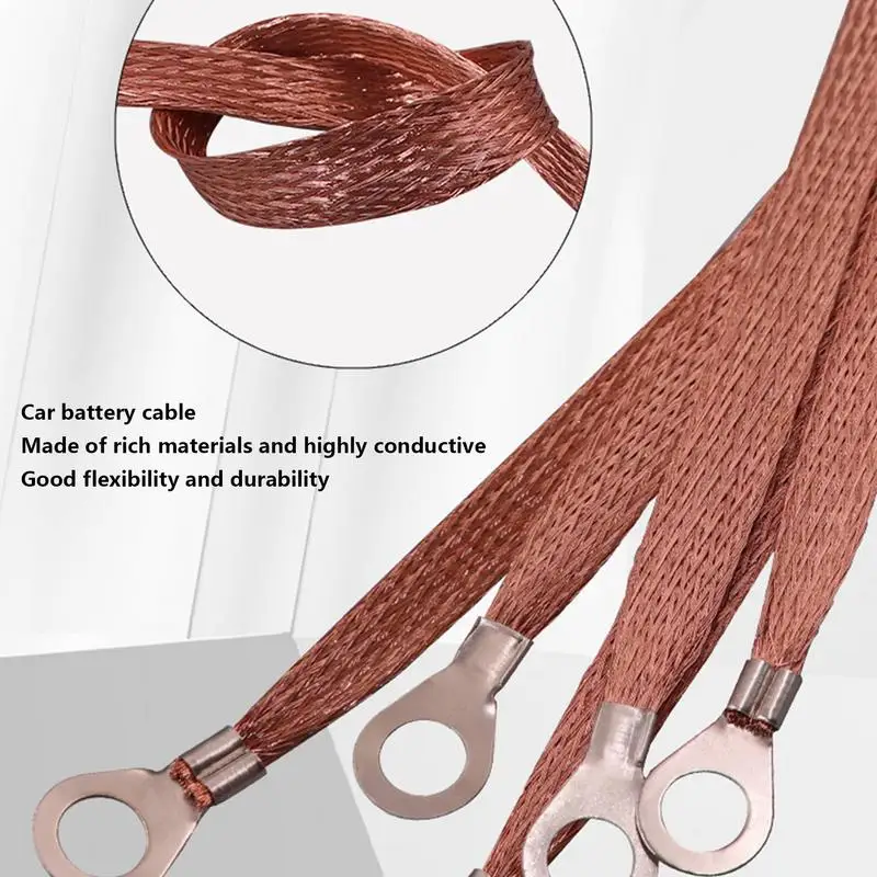 Ground Strap Flexible Flat Braided Copper Ground Strap With Ring Terminals Universal Car Wire Ground Strap For Cars Grounding