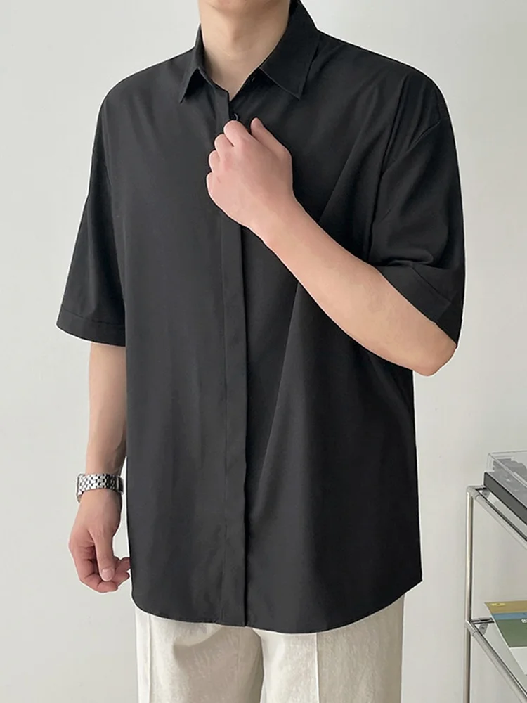 

Ice Silk ort Sve Men's irt Loose Fit f Sve Pure Color High End Feeling Summer Faionable Casual irt