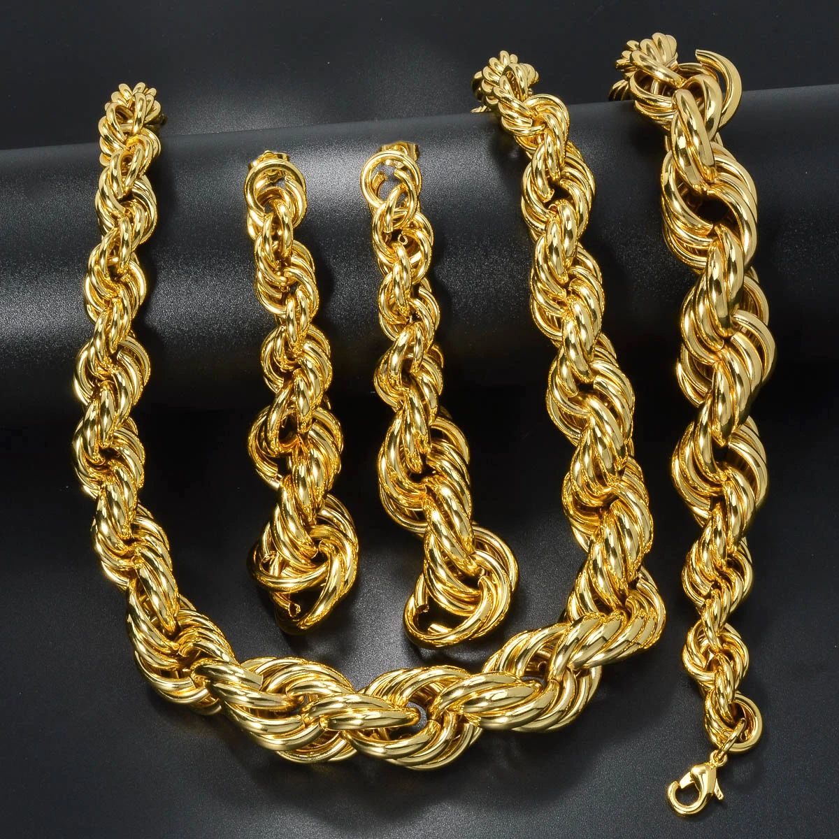 3pcs Men\'s Women\'s Jewelry Set Fried Dough Twists Interwoven Necklace Bracelet Earrings Hip-hop Punk Style Suitable Party Gifts