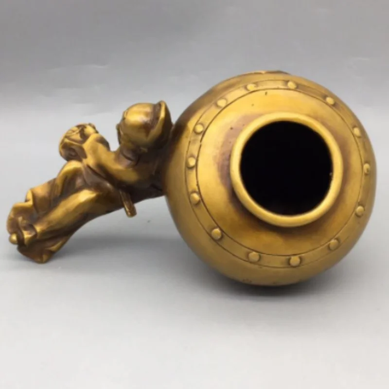 Vintage Brass Li Bai Drunk Wine Immortal Statue - Brass Vat Incense Holder Pen Wash, Home Desktop Display Folk Art Collectible