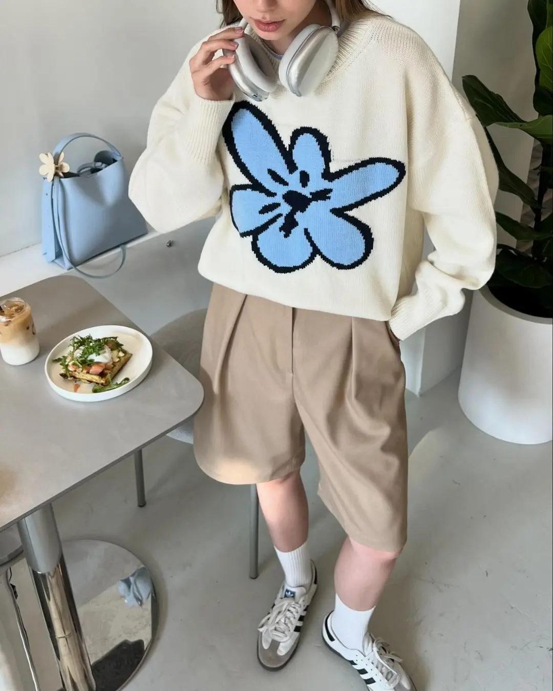 Casual flor kintted pulôver feminino chique em torno do pescoço manga cheia solta camisola curta senhora outono diário comute escritório pullovers