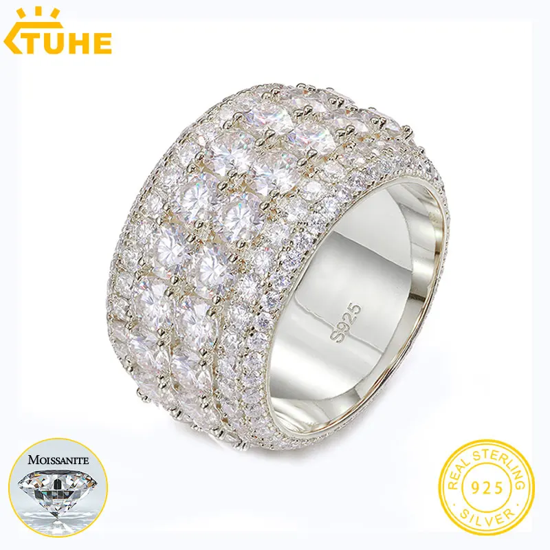 

TUHE Unisex S925 Silver With 5.4CT Moissanite American Street Hip Hop Cuban Ring Gemstone Jewelry Gifts for Father