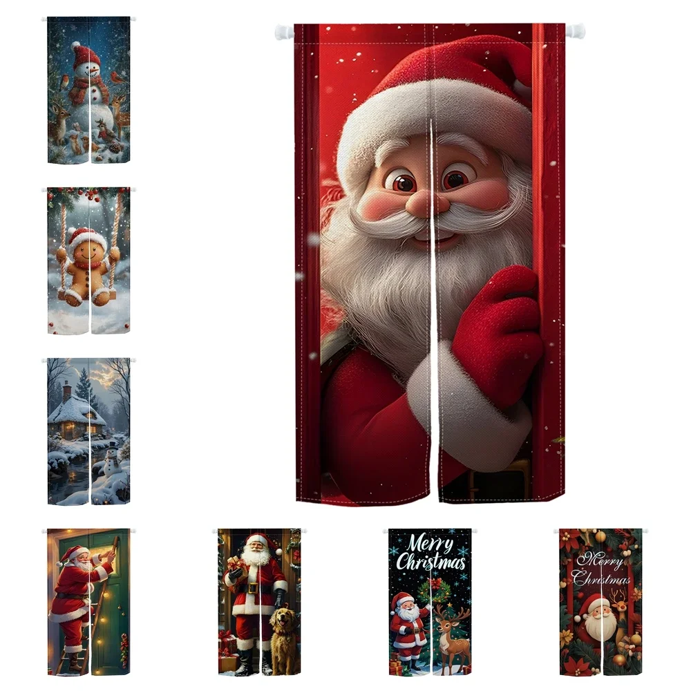 2026 Festive Christmas Door Curtain Santa Snowman Gingerbread Winter Scene Home Decor Shop Entrance Decoration Half-Curtain