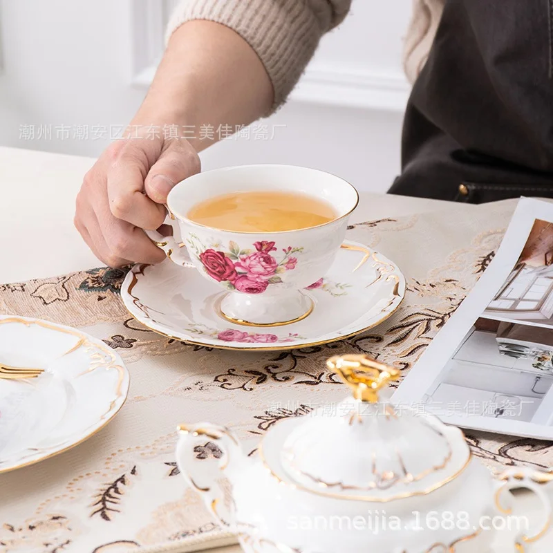 Bone china afternoon tea cup coffee cup ceramic household coffee pot dinner plate set