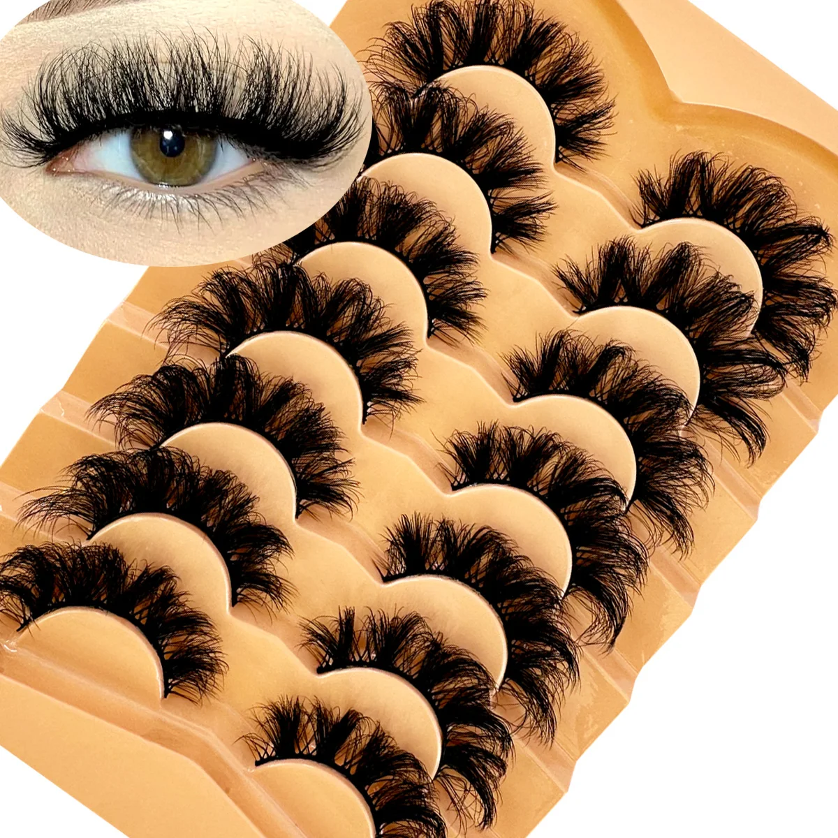 2055 7 Pairs Cat Eye Lashes 5D Fluffy Faux Mink Lashes 8D Wispy Lashes Pack Dramatic Long Thick Volume Eyelashes False Eyelas