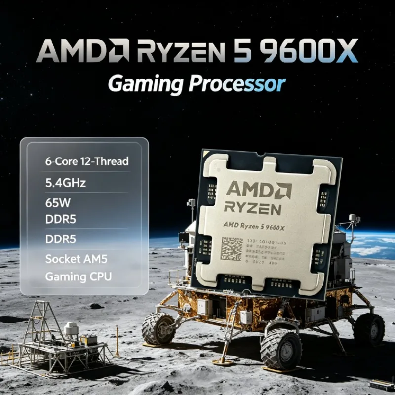 Ryzen R5 9600X AMD Gaming CPU 5.4GHz 6-Core 12-Thread 65W 32MB L3 Cache Socket AM5 DDR5 Type-C
