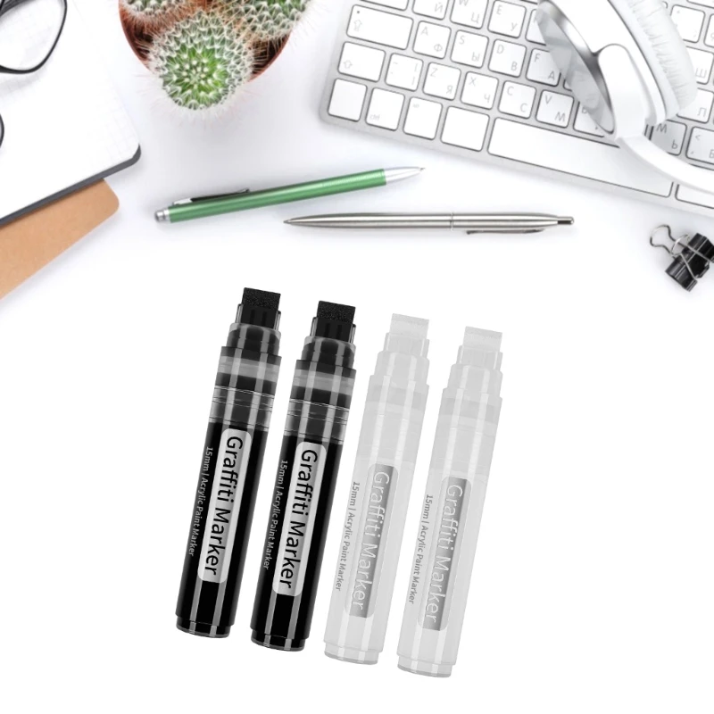 2개 그래피티 마커 15mm 와이드 팁 그리기용 대형 아크릴 펜