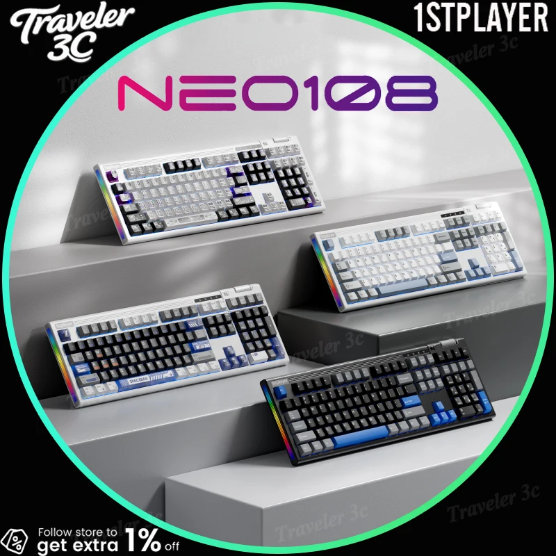 

1stplayer NEO108 Three Mode Wireless Bluetooth Mechanical Keyboard Hot Swap Gaming Office 108Keys 8000mah Gasket Hifi Keyboard