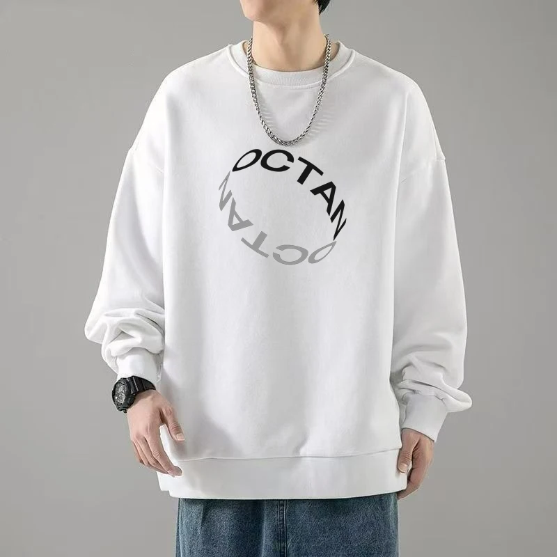 Korean Men's Loose Sweatshirts Trendy Graphic Top Vintage Long Sleeve T-shirt Men Clothing Daily Home Casual Oversized Top