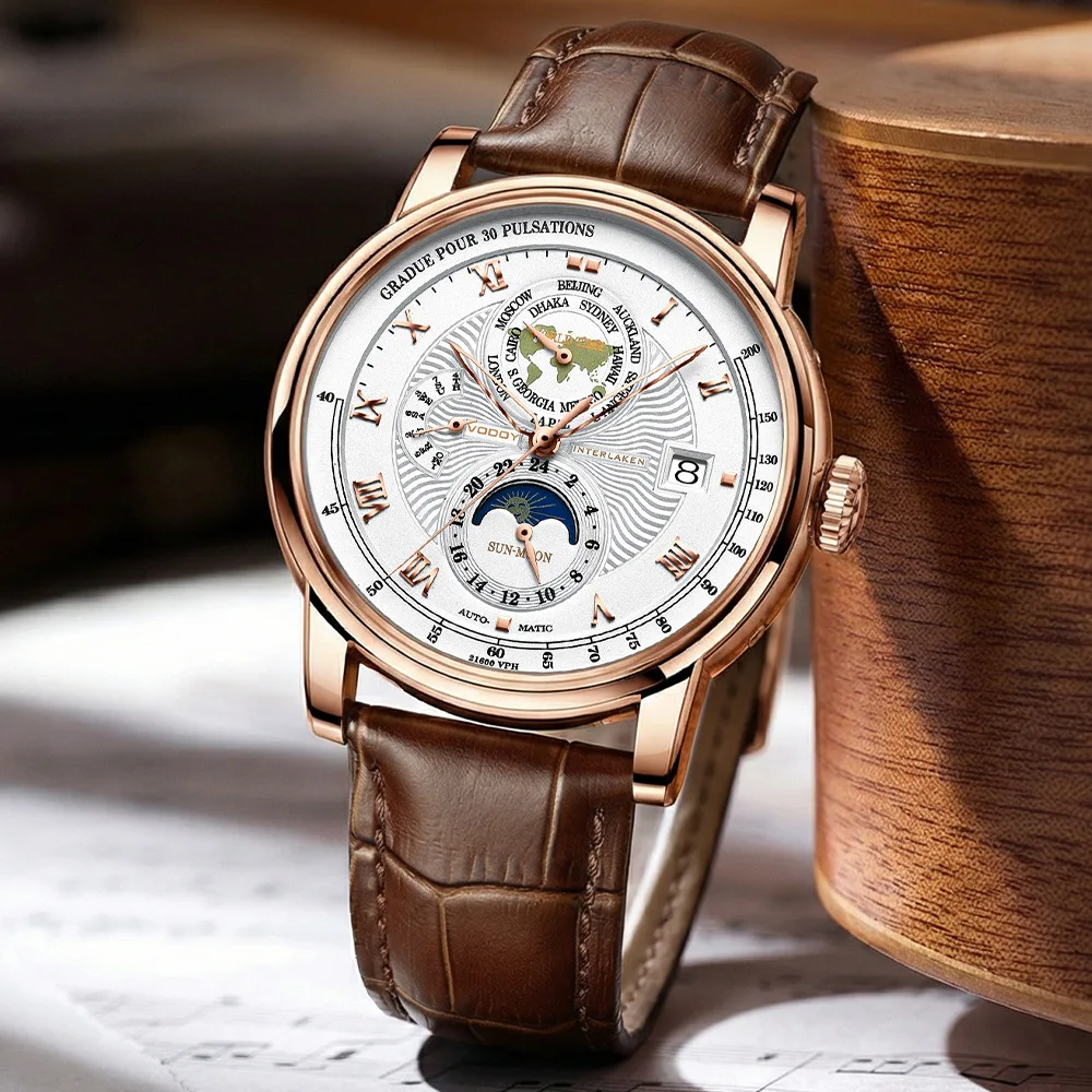 Men's Business Mechanical Watch World Map Dial Fully Automatic Mechanical Movement Watch