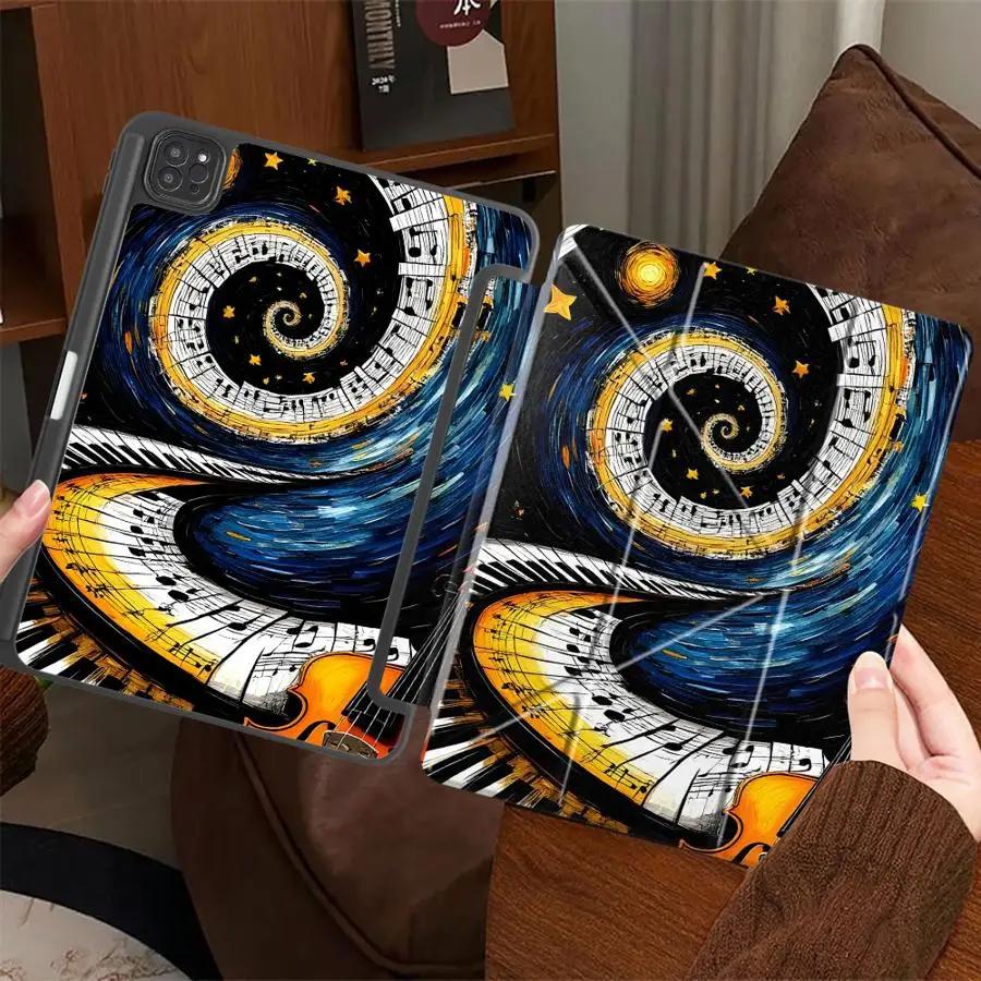 

Чехол для планшета iPad Pro 2025, Mini 6, 7, Pro 11, 10, 9, 8, 7 поколений, 12.9 дюймов, Air 4, 5, M3, M2, M4, 11 дюймов, с держателем, с рисунком в стиле масляной живописи