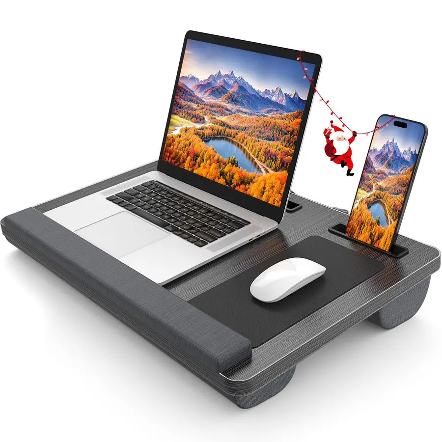 

Lap Desk, Portable Large Laptop Desk for Bed, Up to 17 Inch Lap Pad Tray with Wrist Rest, Mouse Pad, Tablet Phone Slot, Portable