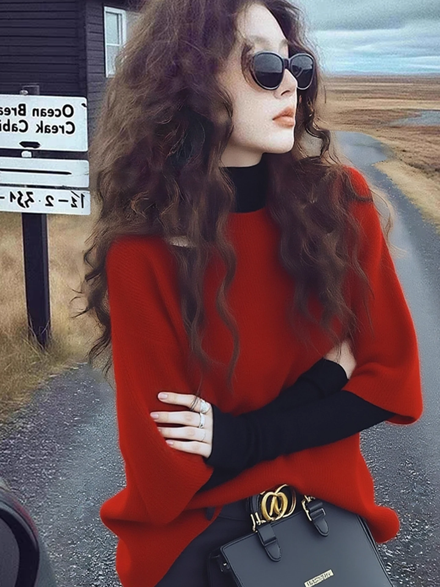 ファイオナブルな赤いニットベスト肌に優しいベースレイヤーirt新年スレ重ね着トップ暖かい冬のアウターウェア詩アートリン