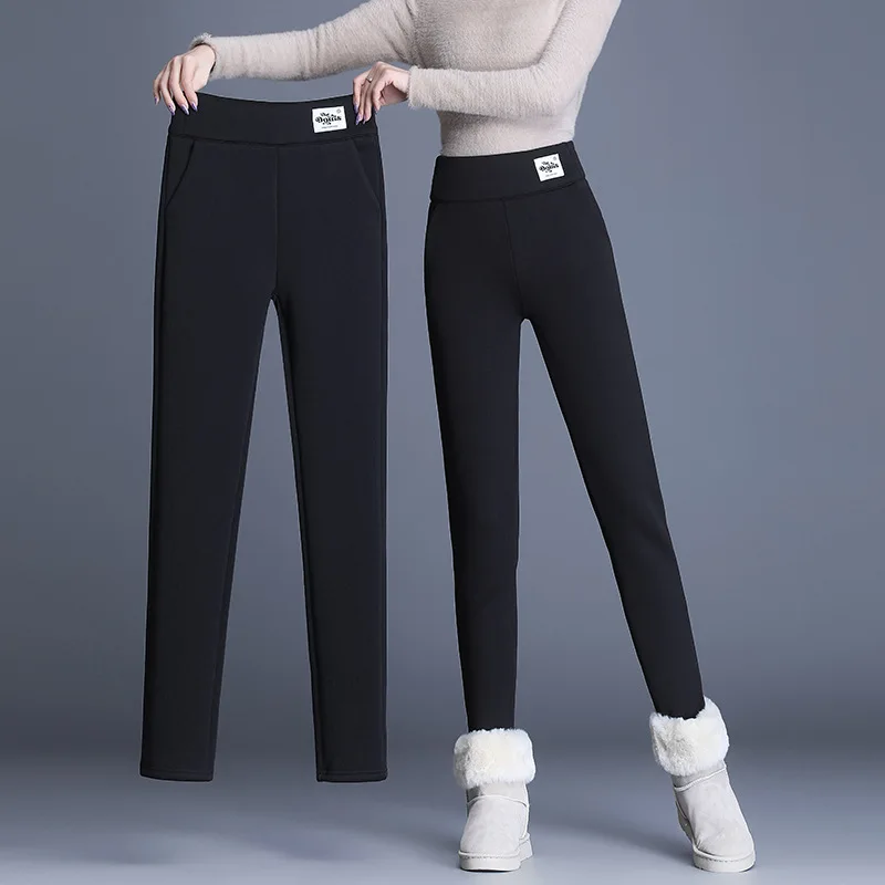 Verdickte, mit Fleece gefütterte Damen-Leggings mit hoher Taille, Winterhose, lässige, dehnbare, schmal geschnittene Thermo-Basisschicht