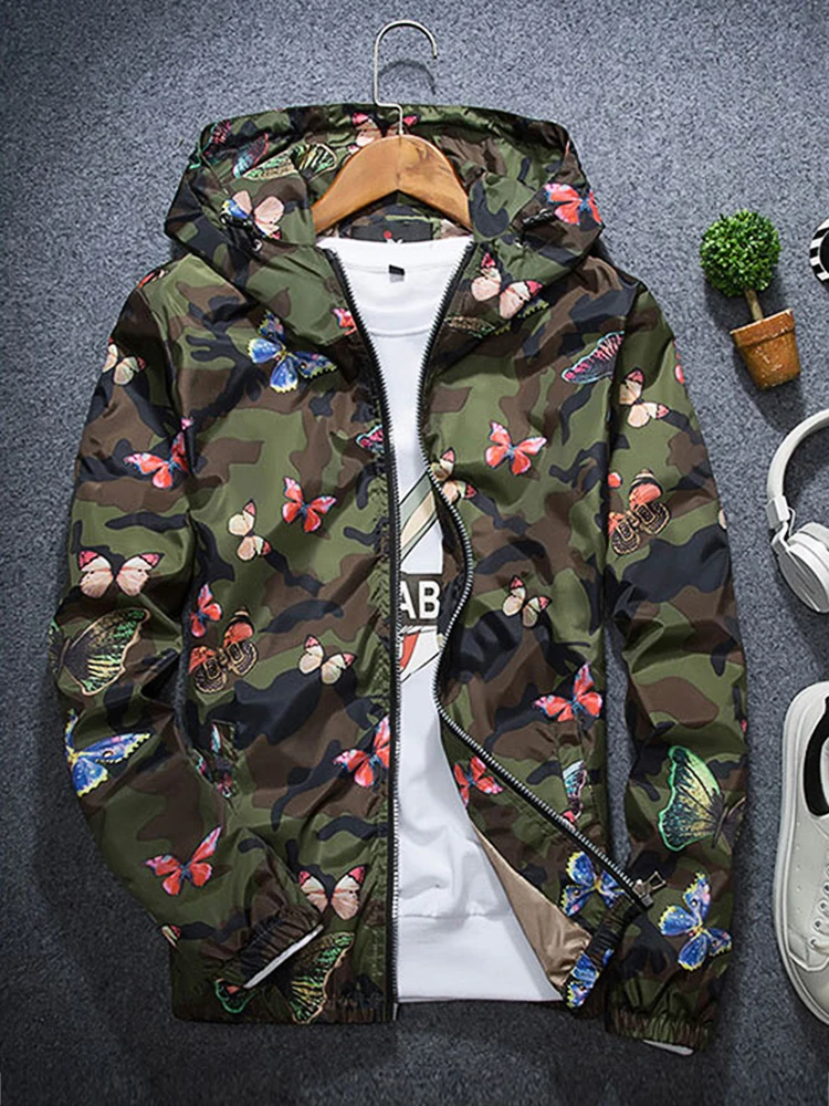 2024 hochwertige Frau Jacke Wind jacke Plumifero Mujer Frühling Sommer Camo dünne weibliche Tarnung Schmetterling Mäntel mit Kapuze