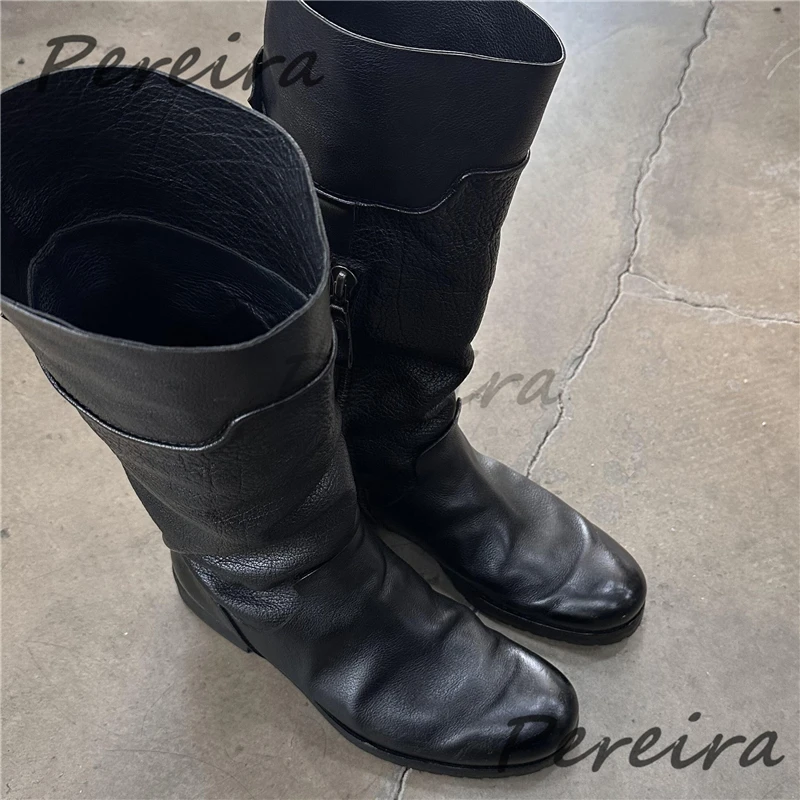 Retro Men's Knee High Boots Trendy Round Toe Side Zipper Knight Boots Autumn Winter Outdoor Comfortable Male Shoes