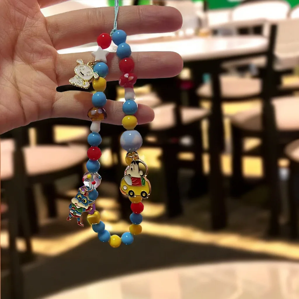 New mobile phone lanyard high-end wrist net red cartoon beads string crayon Xiaoxin anti-loss small fragrance short  chain