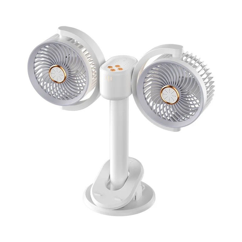 Ventilatore a doppia testa a 4 livelli indipendenti Ventilatore con clip a vento grande Illuminazione Ventilatore elettrico Ventilatori USB circolanti temporizzati verticali da tavolo