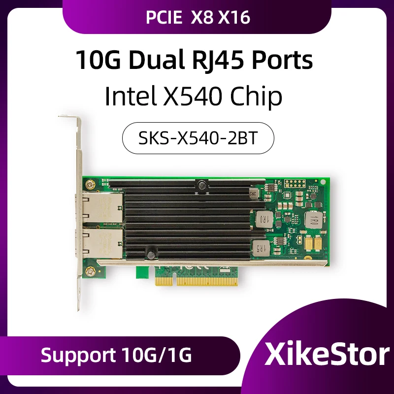 XikeStor 10G Dual RJ45 Ports Network Card Intel X540 Chip PCI-E X8 Support 10G/1G NIC