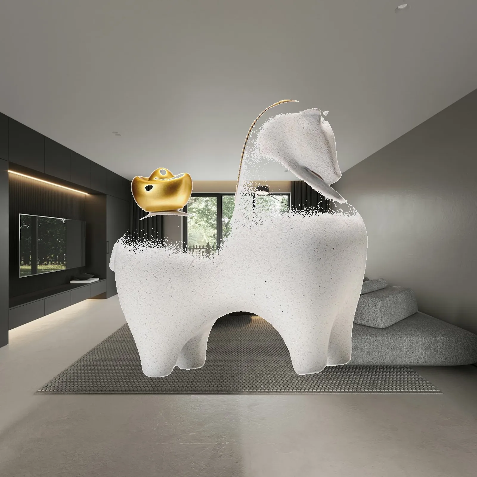Fortune Horse Ceramic Figurine Modern Decorative Statue Home Office Desk Ornament for Lucky Wealth