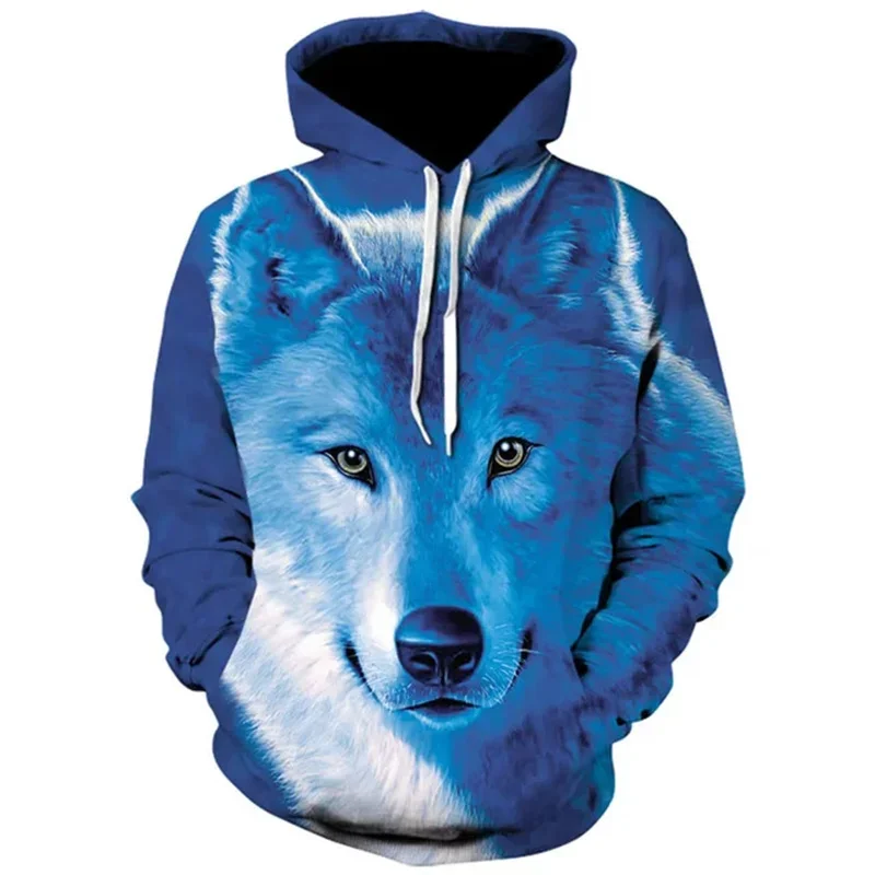 New Men's Extra Large Hoodie 3D Wolf Animal Pattern Fierce Warrior Fashion Sweatshirt Loose Street Funny Sportswear Fitness